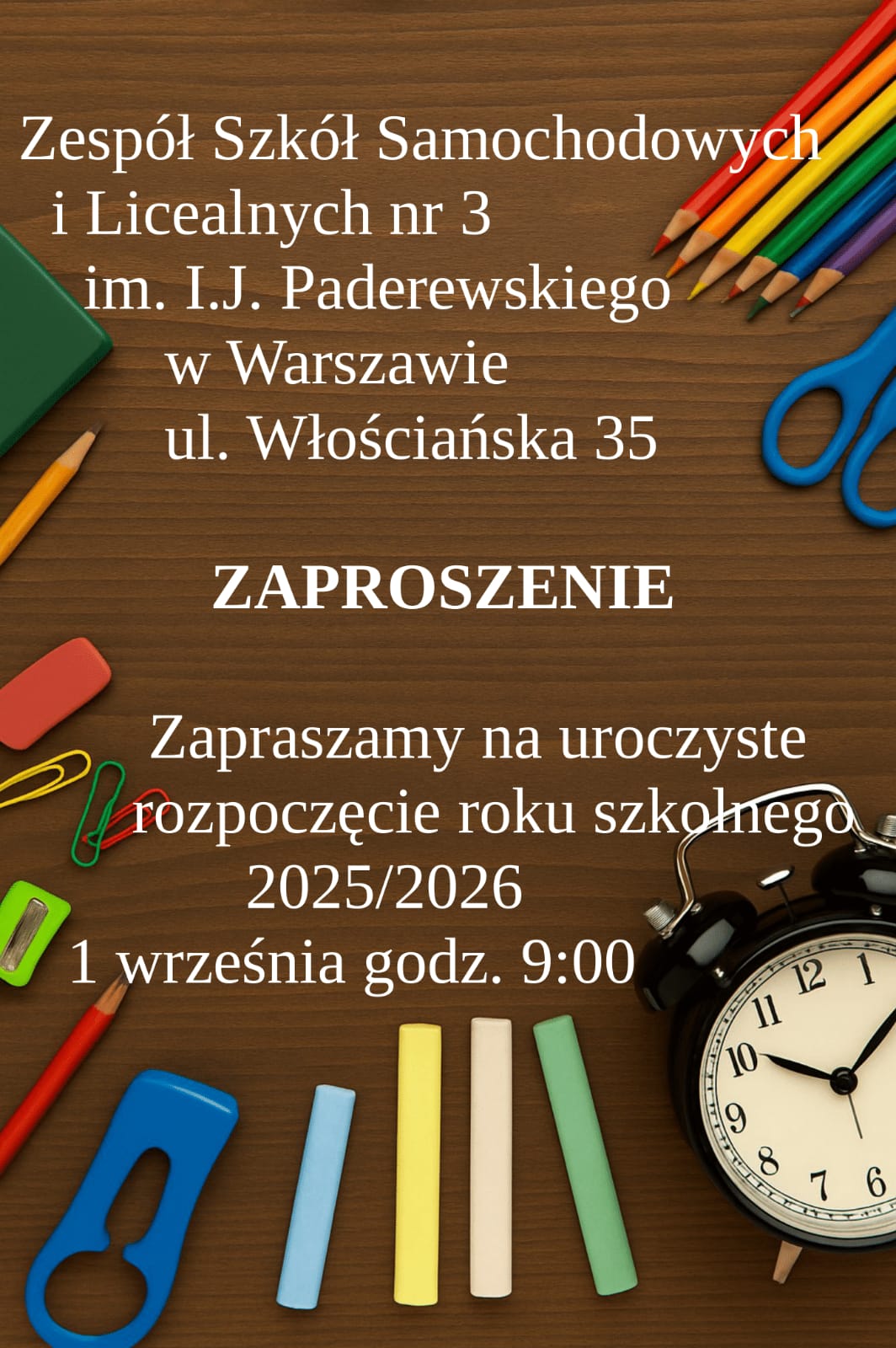 Zaproszenie na uroczyste rozpoczęcie roku szkolnego 2025/2026